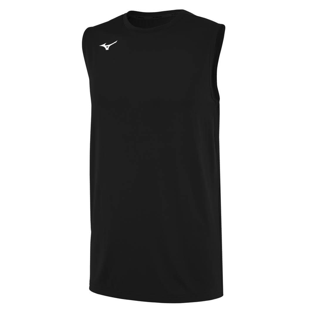 Mizuno Men's Sleeveless Volleyball Jersey in black with minimalistic design, featuring a crew neck and lightweight fabric for best volleyball jerseys | All Volleyball