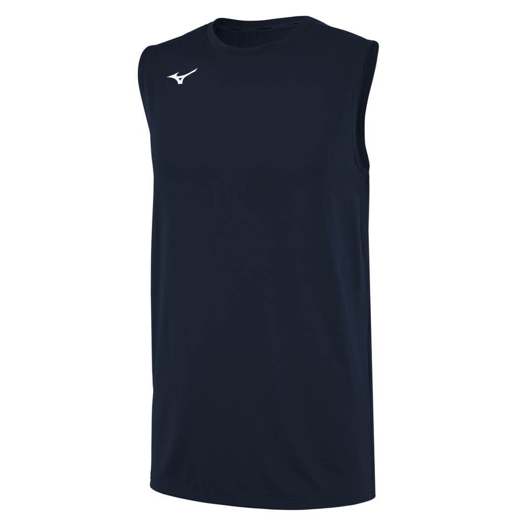 Mizuno Men's Sleeveless Volleyball Jersey, navy, with breathable mesh panels, featuring best volleyball apparel. | All Volleyball