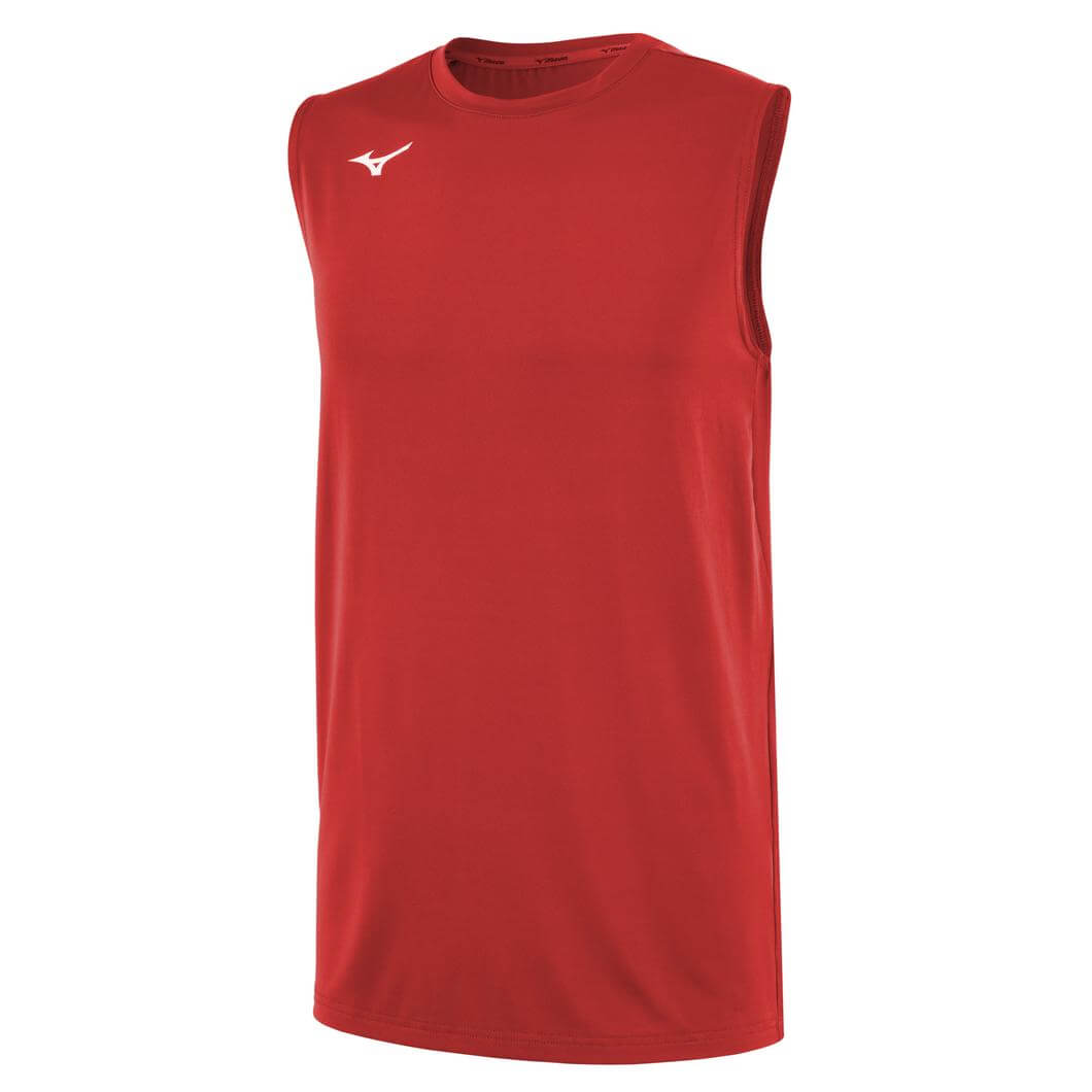 Mizuno Men's Sleeveless Volleyball Jersey in red, featuring lightweight fabric and durable seams, best volleyball apparel | All Volleyball