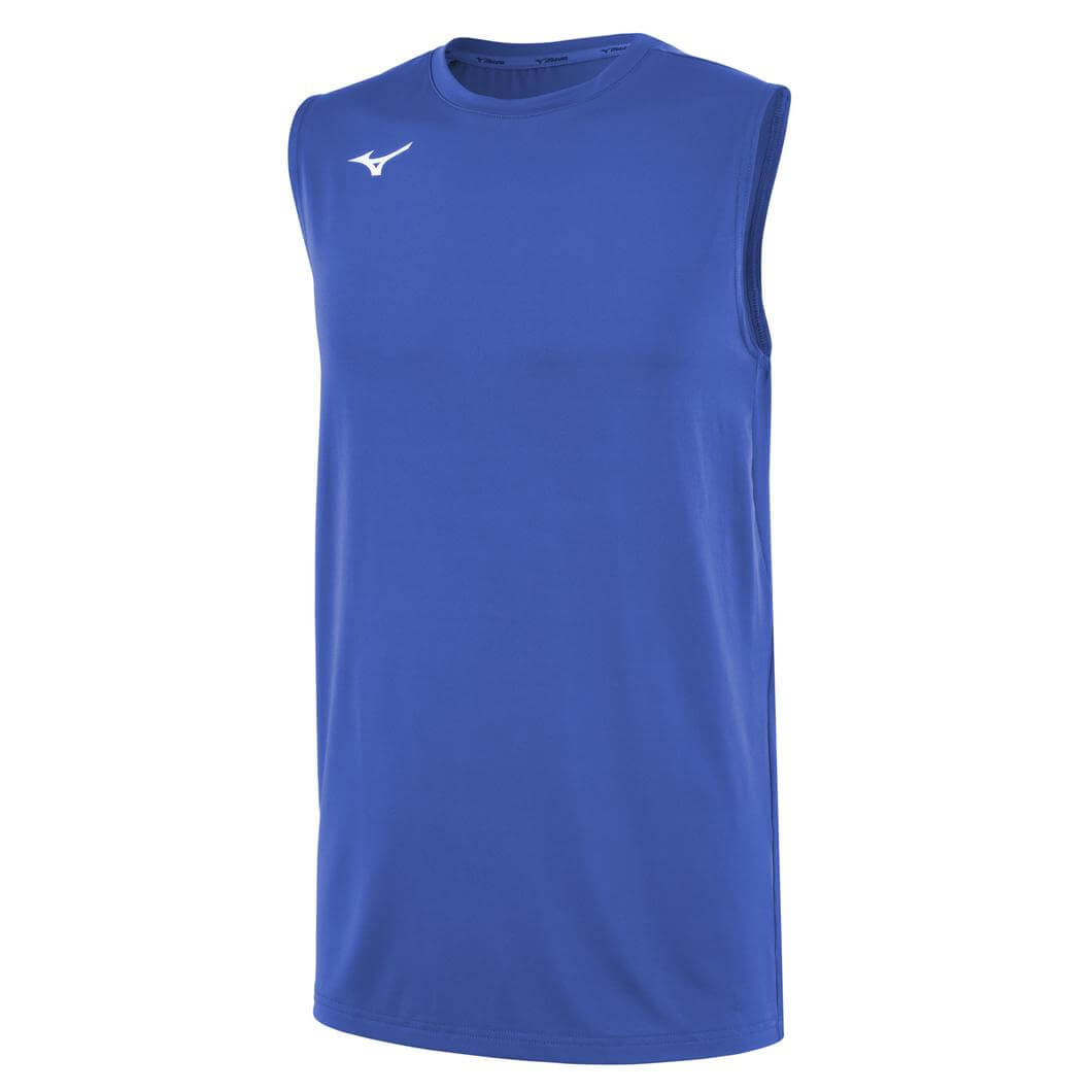 Mizuno Men's Sleeveless Volleyball Jersey features a simple blue design, known as the best volleyball jersey | All Volleyball.