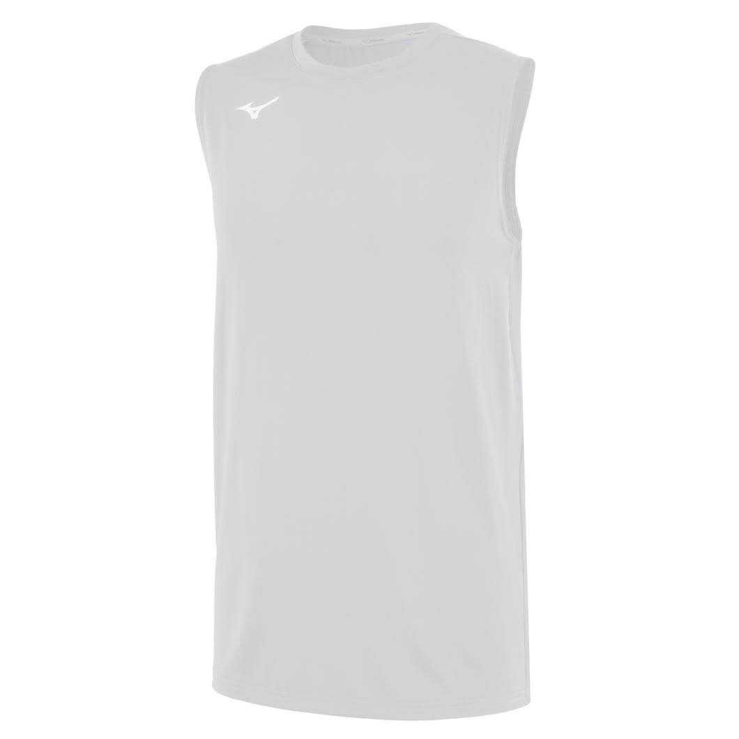 Mizuno Men's Sleeveless Volleyball Jersey, white with a streamlined fit, popular for best volleyball gear | All Volleyball