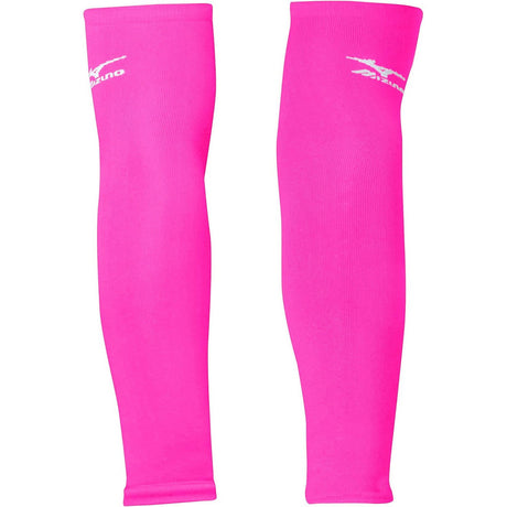 Mizuno Volleyball Arm Sleeves in neon pink offer supportive coverage with a seamless design for the best volleyball gear | All Volleyball