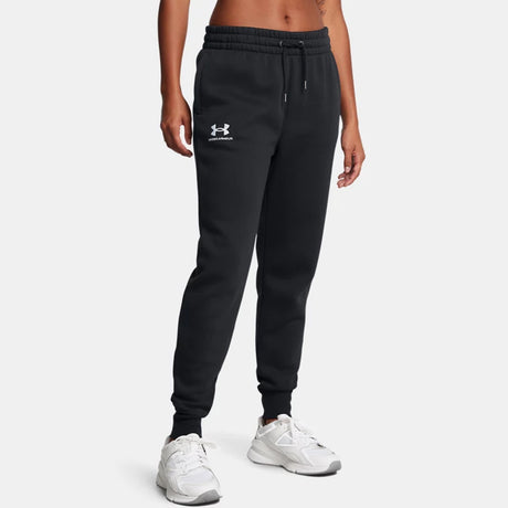 Under Armour Women's Icon Fleece Jogger in black with elastic waistband, ankle cuffs, and sleek fit, best volleyball pants | All Volleyball