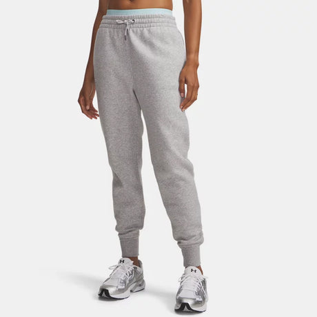 Under Armour Women's Icon Fleece Jogger in gray featuring an elastic waistband and cuffed ankles, best volleyball apparel | All Volleyball
