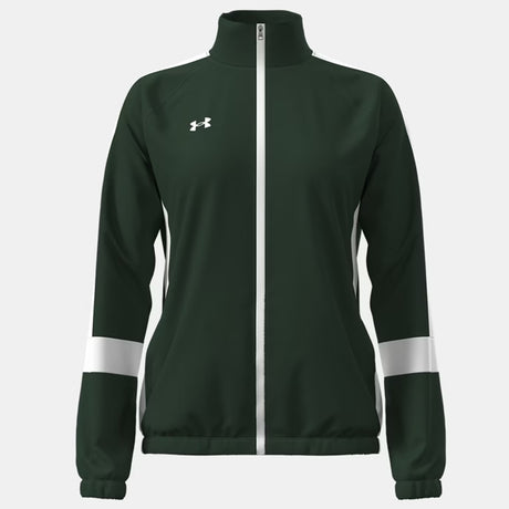 Under Armour Women's Team Knit Warm-Up Jacket in green with front zip and high collar, best volleyball warm-up jacket | All Volleyball