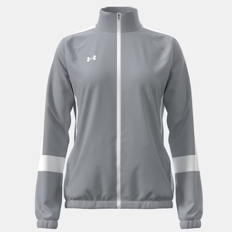 Under Armour Women's Team Knit Warm-Up Jacket is a gray, long-sleeved, zippered jacket made for best volleyball outfits | All Volleyball