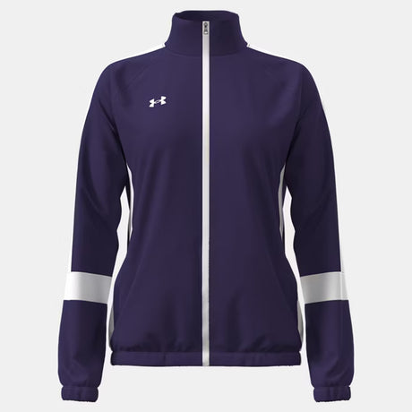 Under Armour Women's Team Knit Warm-Up Jacket in purple, featuring a full zip and collar design, best volleyball jacket. | All Volleyball